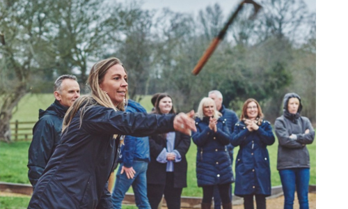 Group axe throwing outdoors